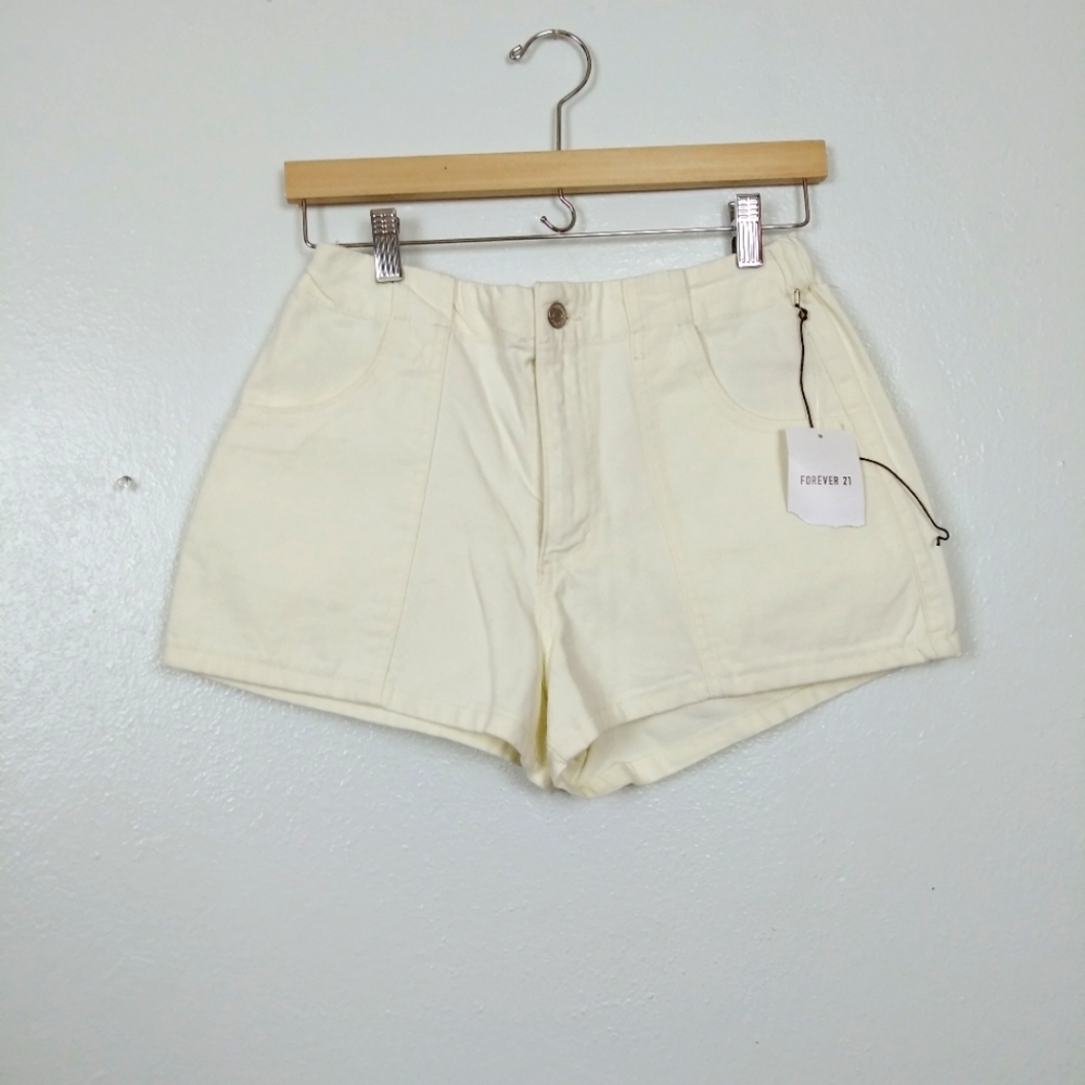Forever 21 M High Waist Denim Shorts Off White